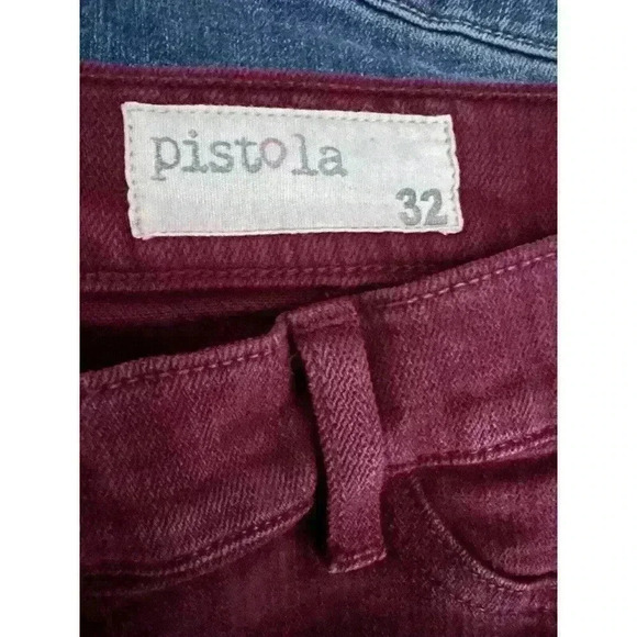 PISTOLA Crimson Burgundy Frayed Zip Ankle Moto Skinny Jeans size 32 US 14 - Picture 2 of 6